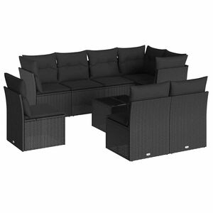 vidaXL 9点セット ガーデンソファセット クッション付き ブラック ポリラタン