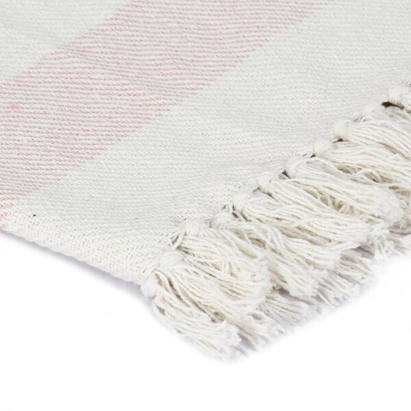 vidaXL スローケット コットン製 ストライプ 125x150cm オールドピンク