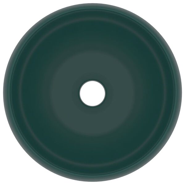 vidaXL ラグジュアリー 洗面器 丸型 マットダークグリーン 40x15cm セラミック製