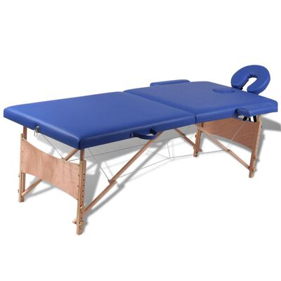 vidaXL 折りたたみ式マッサージテーブル 二つ折り 木製フレーム付き ブルー