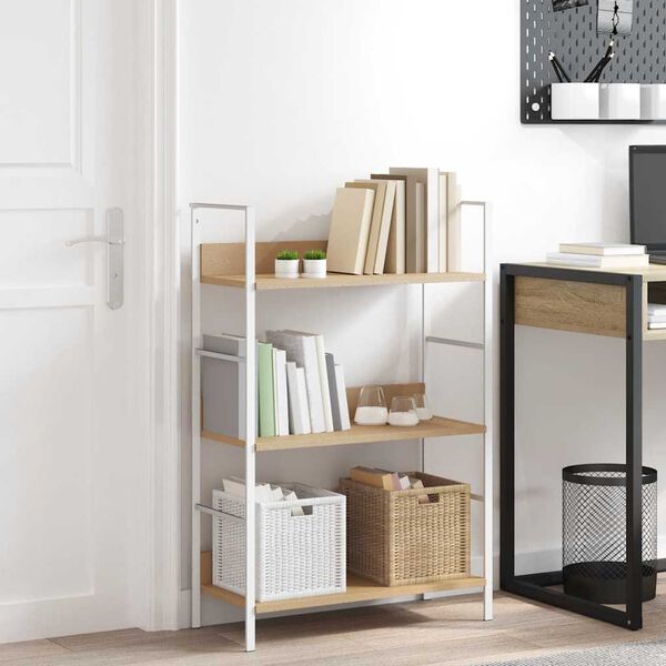 vidaXL 3段 ブックシェルフ オーク 60x27.6x90.5cm エンジニアリングウッド