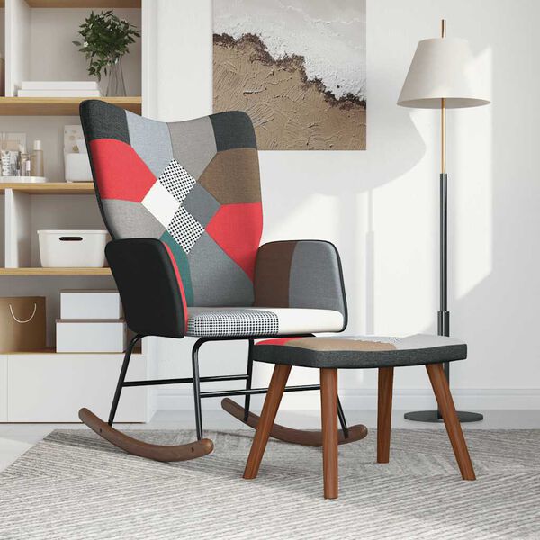 vidaXL 328204 vidaXL ロッキングチェア スツールパッチワーク生地付き