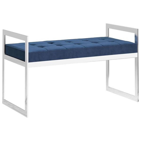 vidaXL ベンチ 97cm ブルー ベルベット＆ステンレススチール製