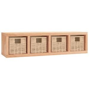 vidaXL ウォールシェルフ バスケット付き 62x18x16 cm 無垢材 ウォールナット
