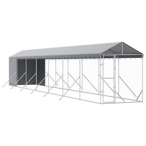 vidaXL 屋外犬小屋 屋根付き シルバー 2x14x2.5 m 亜鉛メッキ鋼製