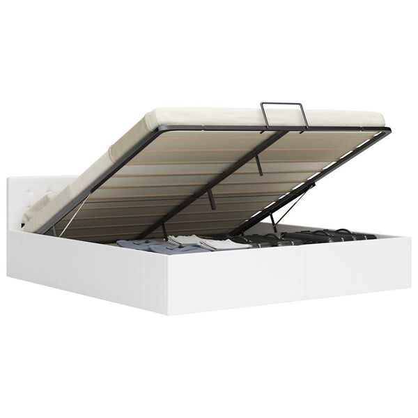vidaXL 油圧式収納ベッドフレーム ホワイト 合成皮革製 180x200cm
