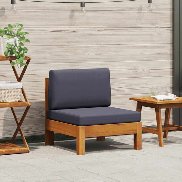 vidaXL ミドルソファ ダークグレークッション付き アカシア無垢材