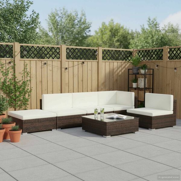 vidaXL ガーデンラウンジ6点セット クッション付き ポリラタン製 ブラウン