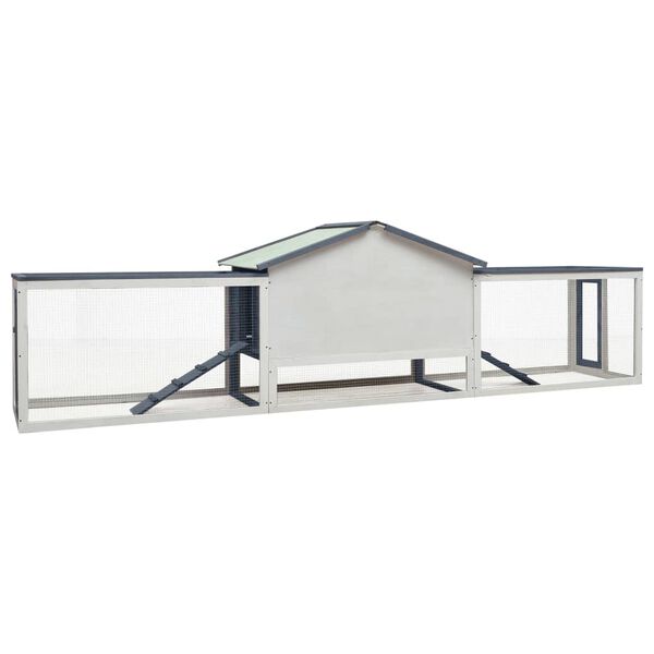 vidaXL うさぎ小屋 グレー 310x70x87 cm マツ＆モミ無垢材