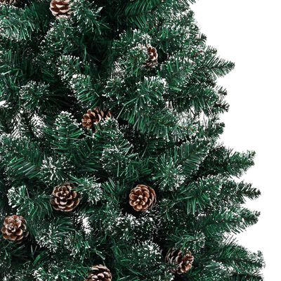 vidaXL スリム型 クリスマスツリー 天然木材＆白い雪 グリーン 210cm