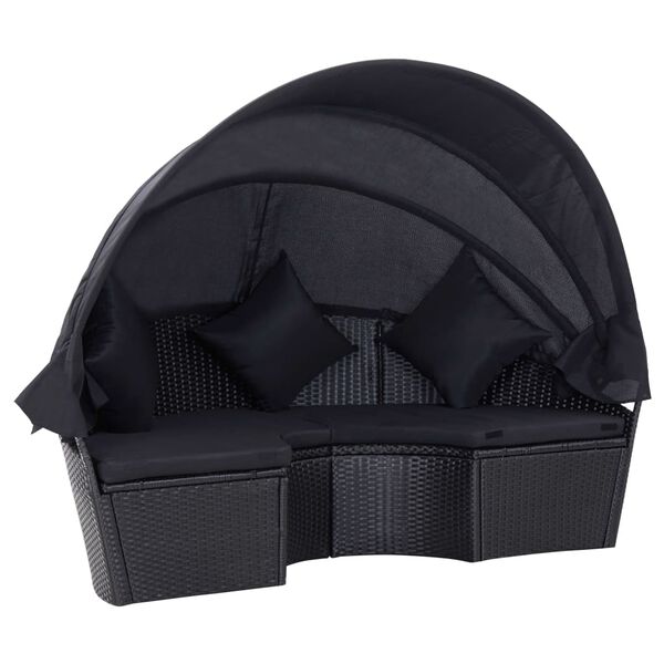 vidaXL 屋外ラウンジベッド キャノピー付き ポリラタン ブラック