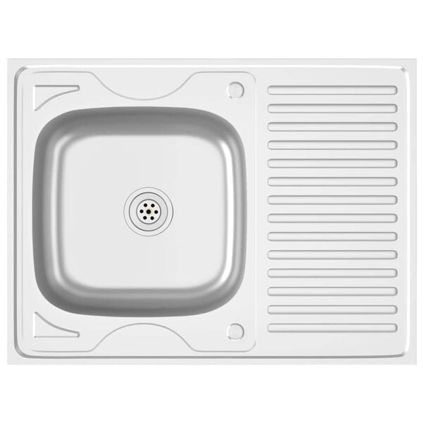 vidaXL キッチンシンク 排水トラップ付き シルバー 800 x 600 x 155 mm ステンレススチール製