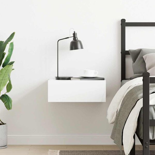 vidaXL 壁面取付型ナイトチェスト ハイグロスホワイト 40x30x15cm パーティクルボード