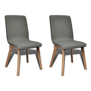 vidaXL ダイニングチェア 2点 ライトグレー 布＆オーク無垢材