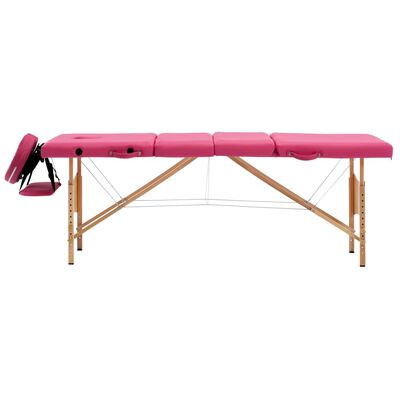 vidaXL 折りたたみ式マッサージテーブル 四つ折り 木製 ピンク
