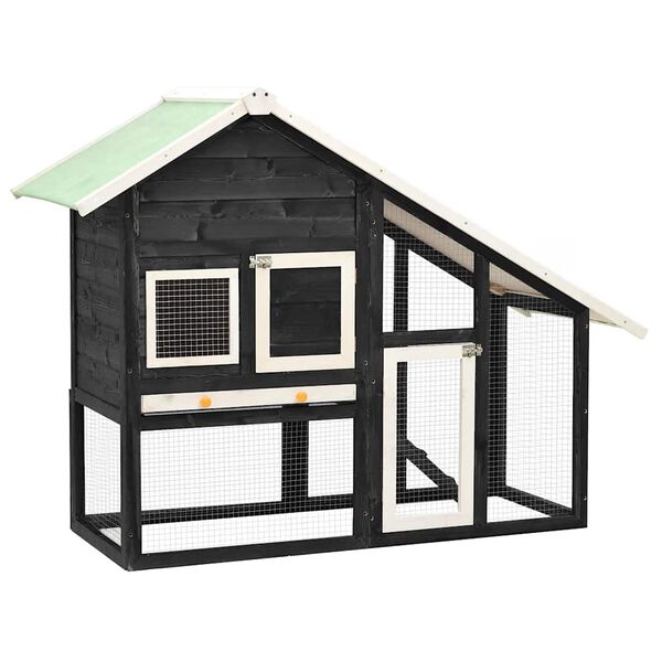 vidaXL うさぎ小屋 グレー＆ホワイト 140x63x120cm モミ無垢材