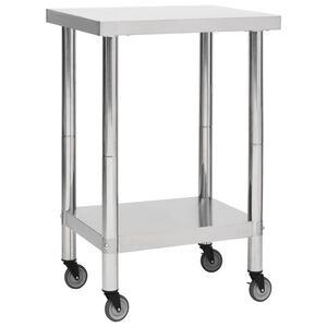 vidaXL キッチン作業机　車輪付き 60x60x85 cm ステンレススチール
