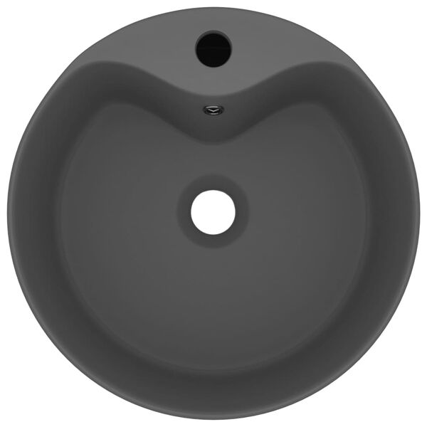 vidaXL 洗面ボウル オーバーフロー付き マットダークグレー 36x13cm セラミック