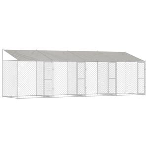vidaXL 屋根付き犬用ケージ シルバー 800 x 200 x 256 cm スチールとPE