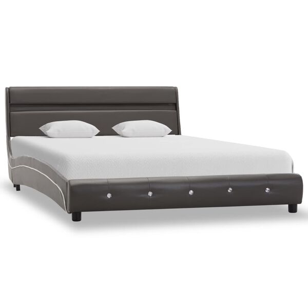 vidaXL ベッドフレーム LEDライト付き グレー 合成皮革製 140x200cm