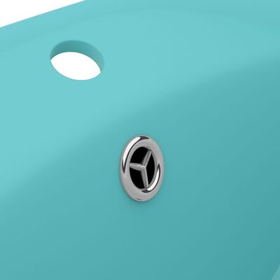 vidaXL 洗面器 楕円 オーバーフロー付き 58.5x39cm セラミック マットライトグリーン