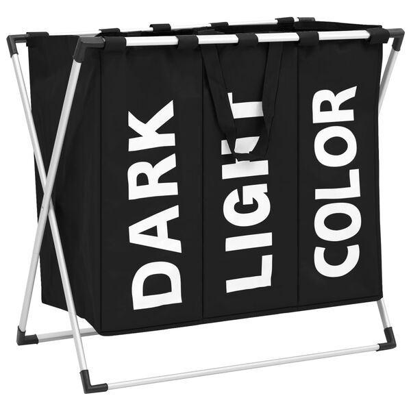 vidaXL 3列ランドリーソーター ブラック