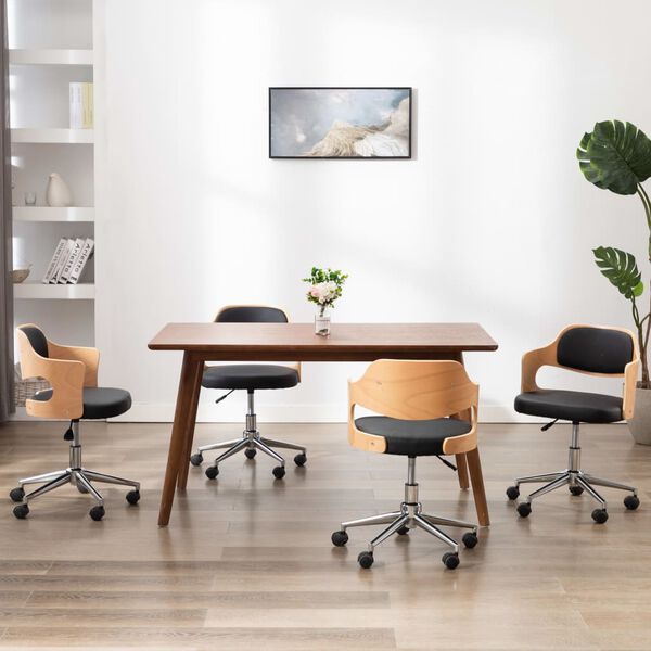 vidaXL 回転ダイニングチェア 4点 ブラック 曲げ木細工＆合成皮革製