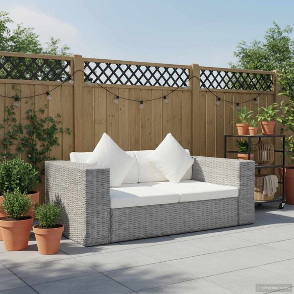 vidaXL 2人掛けソファ クッション付き 天然ラタン製 グレー