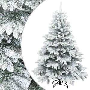 vidaXL 人工のヒンジ付きクリスマスツリー 雪のフロック スタンド付き ホワイト 120 cm PVC、PE、スチール