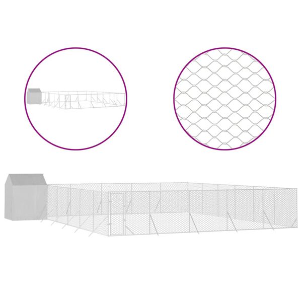 vidaXL 屋外犬小屋 屋根付き シルバー 12x12x2.5 m 亜鉛メッキ鋼製