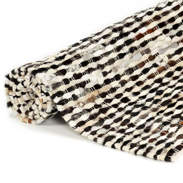 vidaXL ラグ 毛付き本革 80x150cm ブラック/ホワイト