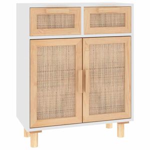vidaXL サイドボード ホワイト 60x30x75 cm パイン無垢材＆天然ラタン