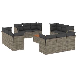 vidaXL ガーデンラウンジ13点セット クッション付き グレー ポリラタン製