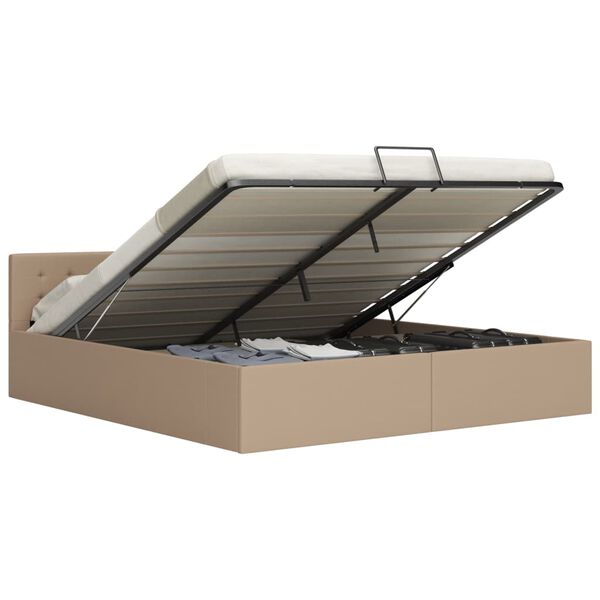 vidaXL 油圧式収納ベッドフレーム カプチーノ 合成皮革製 160x200cm