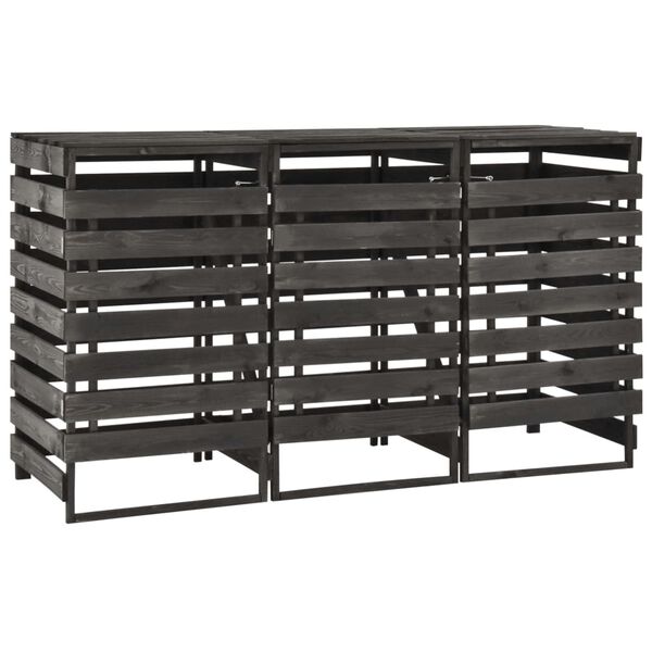 vidaXL 車輪付きゴミ箱3点 収納 210x75x121 cm 塗装済み 無垢のパインウッド