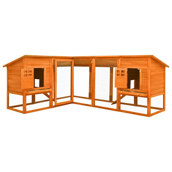 vidaXL 屋外うさぎ小屋 飼育スペース付き ブラウン 無垢モミ材