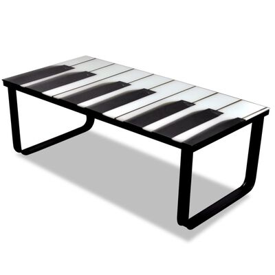 vidaXL コーヒーテーブル ピアノ柄 ガラストップ付き