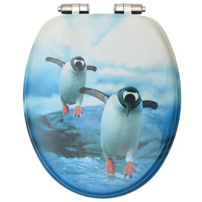 vidaXL トイレ便座 ソフトクローズ式ふた付き MDF製 ペンギンデザイン
