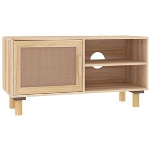 vidaXL テレビキャビネット ブラウン 80x30x40 cm 無垢材パイン材と天然ラタン