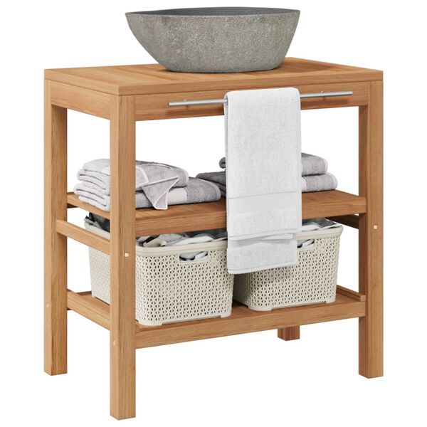 vidaXL 洗面化粧台 無垢のチーク材 大理石製の洗面器付き