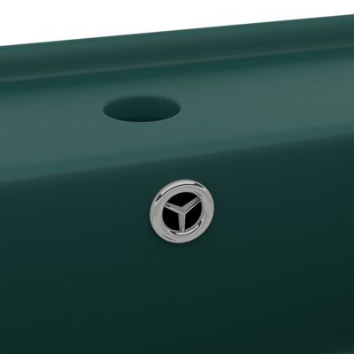 vidaXL 洗面器 角型 オーバーフロー付き マットダークグリーン 41x41cm セラミック