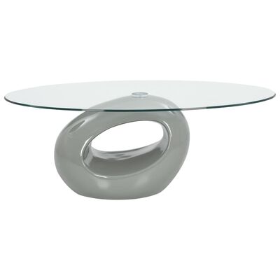 vidaXL コーヒーテーブル 楕円型ガラストップ付き ハイグロスグレー