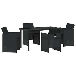 vidaXL ガーデンダイニングセット クッション付き 5 pcs ブラック ポリラタン
