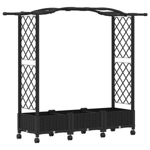 vidaXL トレリスと屋根付きの高床式庭園 ブラック 169 x 40 x 129 cm PP