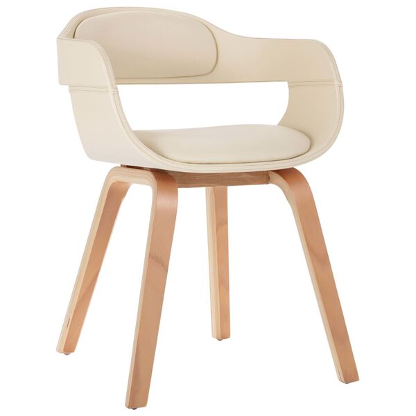 vidaXL ダイニングチェア 2点 クリーム 合成皮革＆曲げ木製