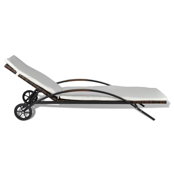 vidaXL サンラウンジャー クッション＆ホイール付 ポリラタン製 ブラウン