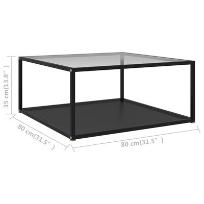 vidaXL コーヒーテーブル 透明＆ブラック 80x80x35cm 強化ガラス製