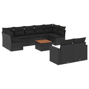 vidaXL 10点セット ガーデンソファセット クッション付き ブラック ポリラタン