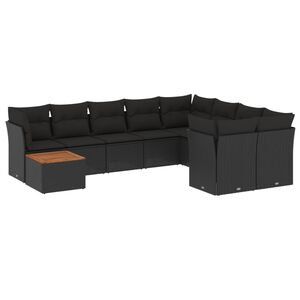 vidaXL 10点セット ガーデンソファセット クッション付き ブラック ポリラタン