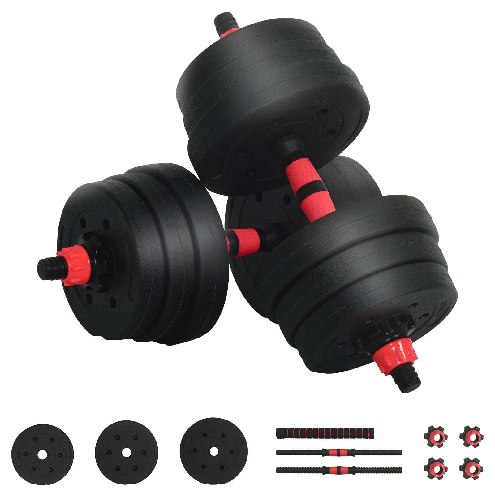vidaXL 2-in-1 ダンベルバーベルセット 20 kg 黒と赤 セメントと鉄砂